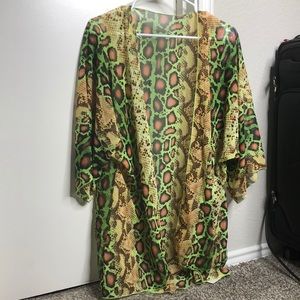 Bright snake print kimono style swimsuit coverup.
